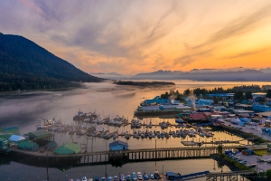 Over Petersburg Alaska Marina Sunrise